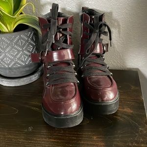 Maroon patten leather boots